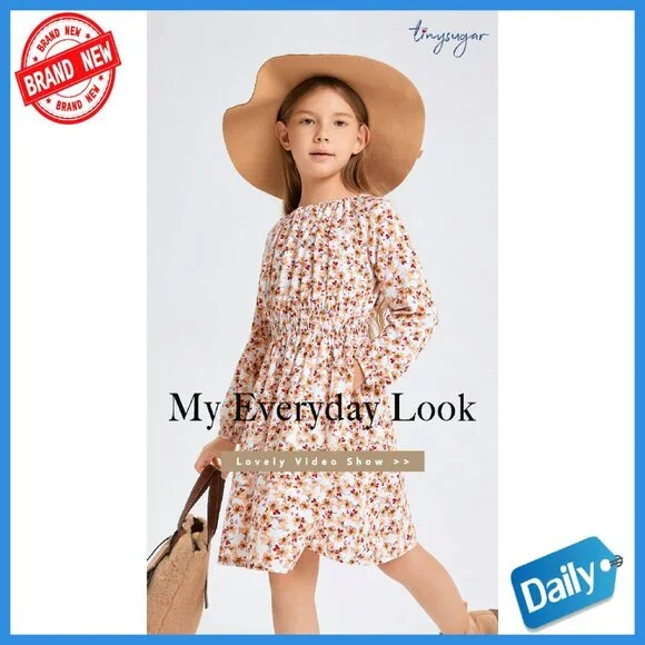 Girls Floral Smocked Waist Midi Dress with Pockets Soft Viscose